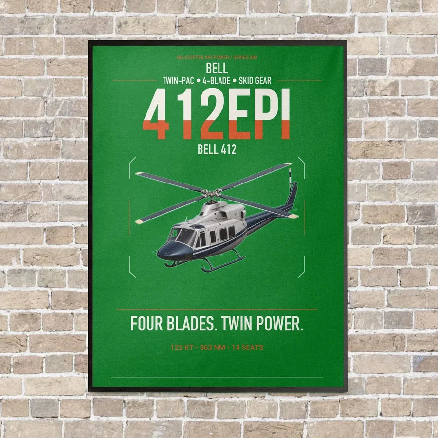 Bell 412EPI vertical canvas print - framed - green background