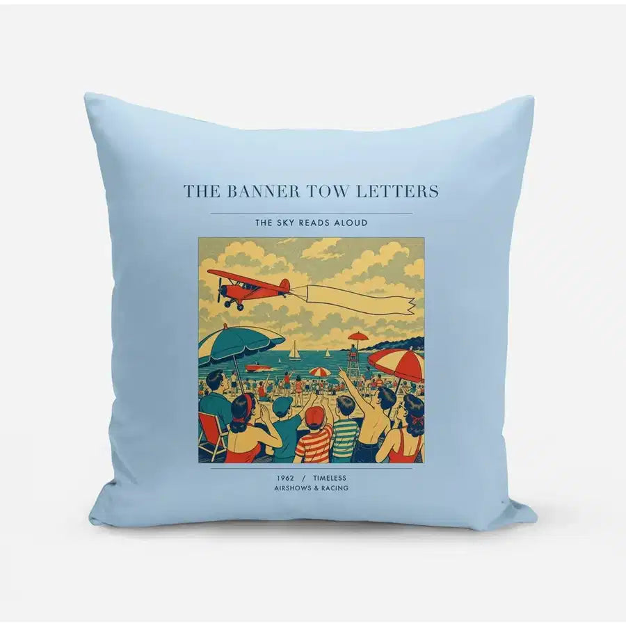 VINTAGE G4472 - The Banner Tow Letters - Designed Pillows design on lightblue