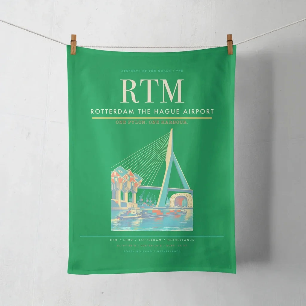 Rotterdam The Hague Airport (RTM) design on green towel