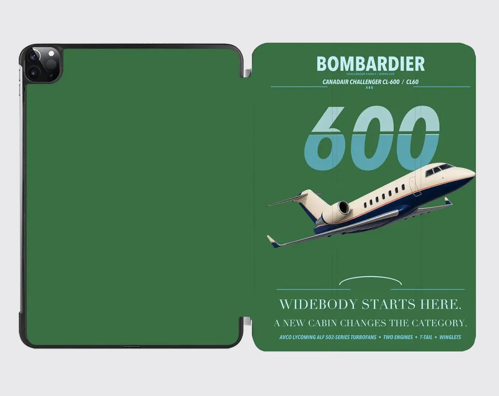 Bombardier Challenger 600 design on green ipad tablet case