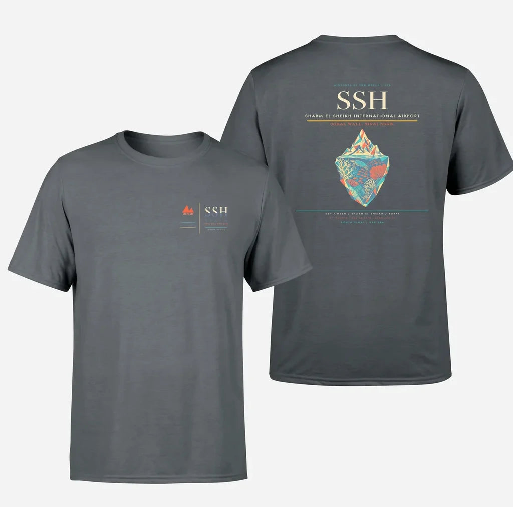 Sharm El Sheikh International Airport (SSH) design printed on gray double-side t-shirt
