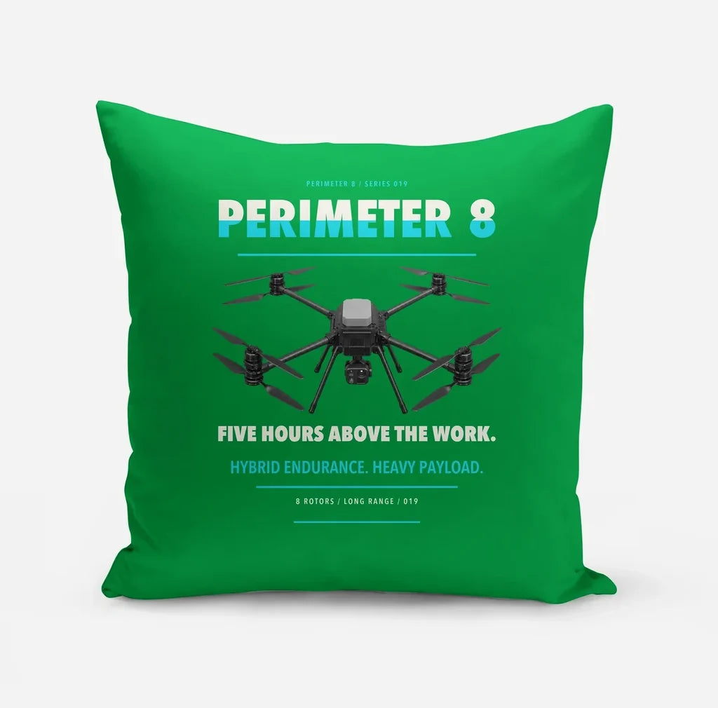 Skyfront Perimeter 8 design on green pillow