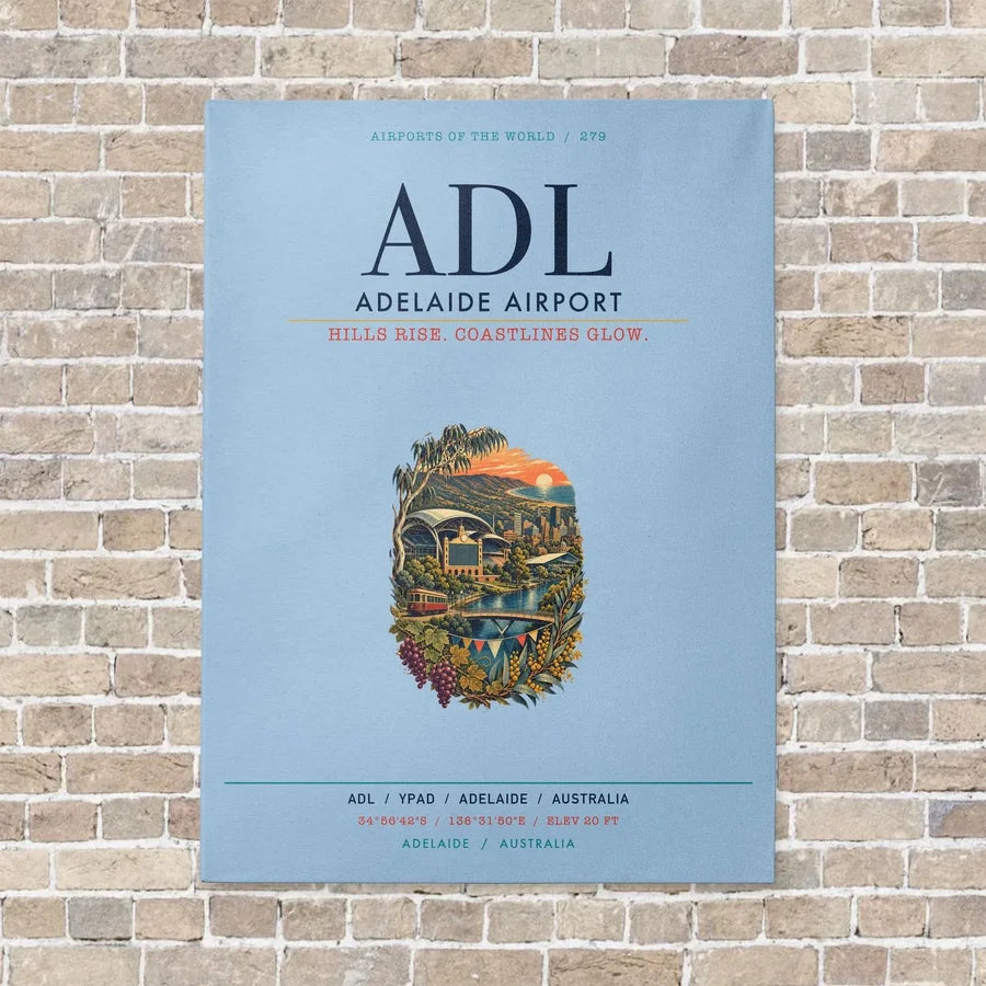 Adelaide Airport ADL vertical canvas print - no frame - light blue background