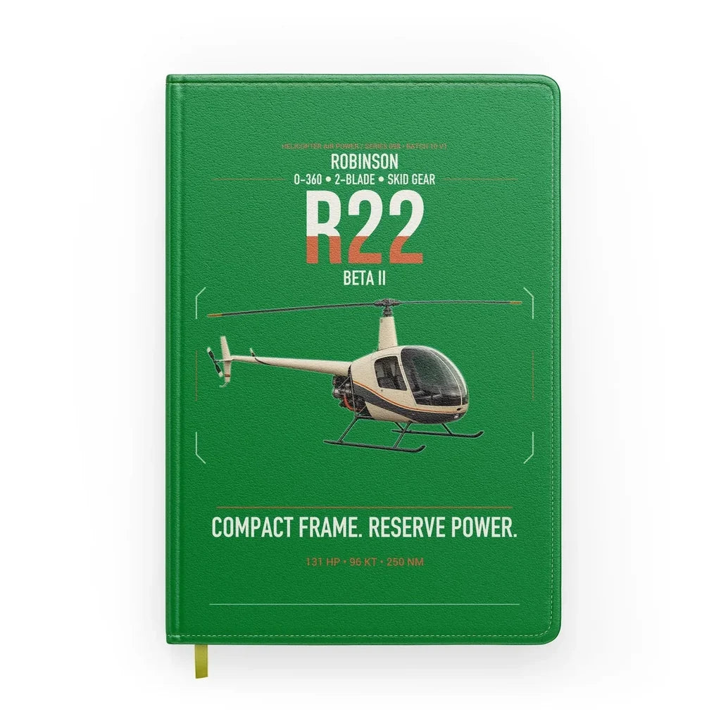 Robinson R22 Beta II design on green notebook