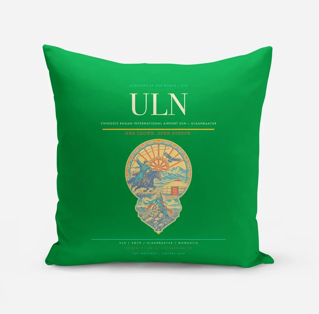 Chinggis Khaan International Airport (ULN) design on green pillow