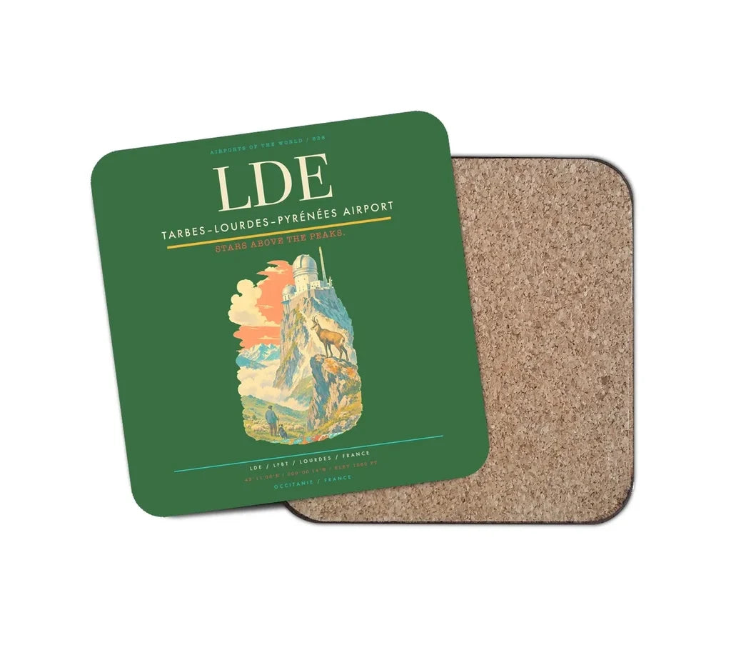 Tarbes–Lourdes–Pyrénées Airport (LDE) design on green 1 piece coaster