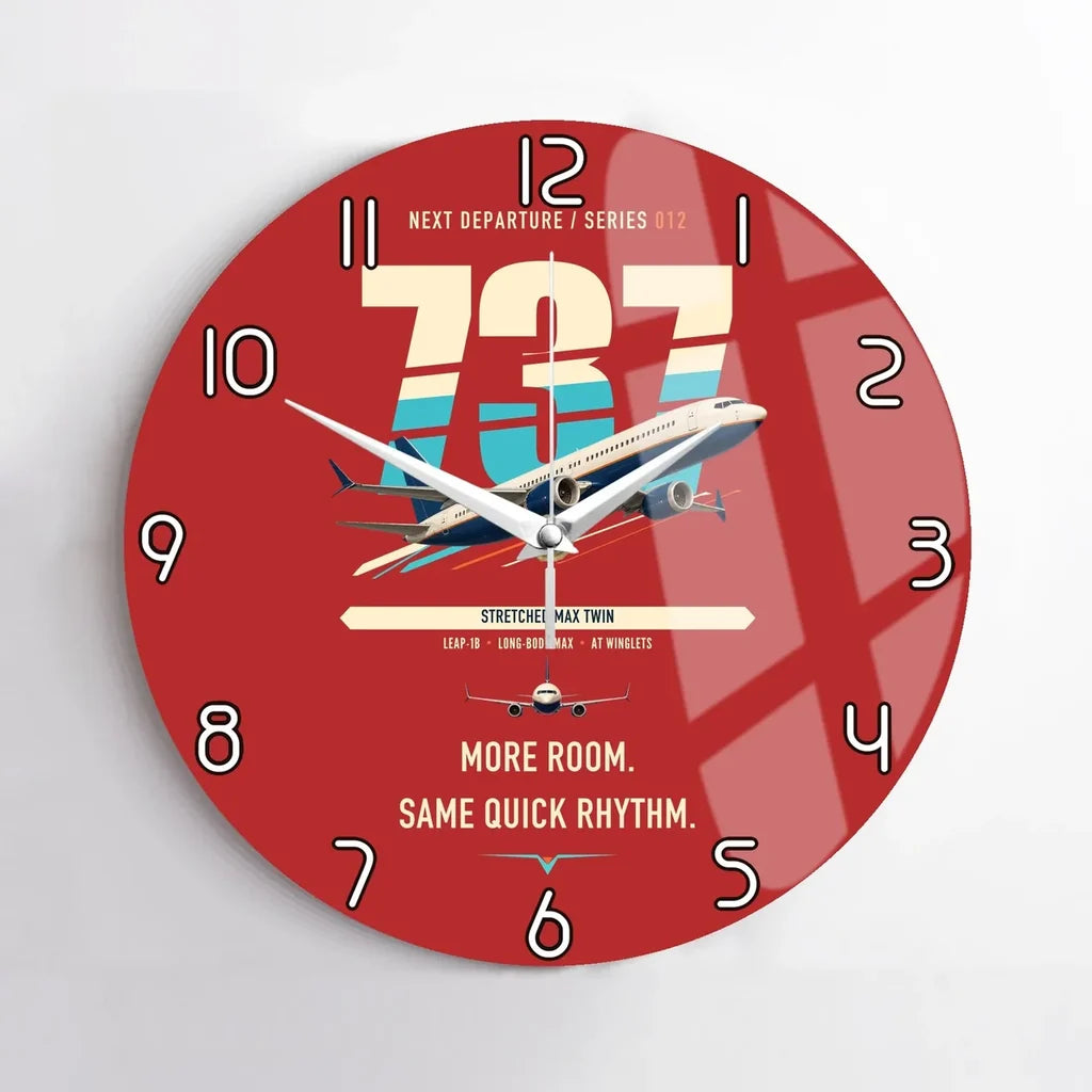 Boeing 737 MAX 9 design on red no frame wall clock