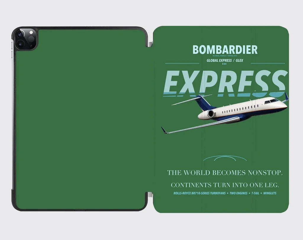 Bombardier Global Express design on green ipad tablet case