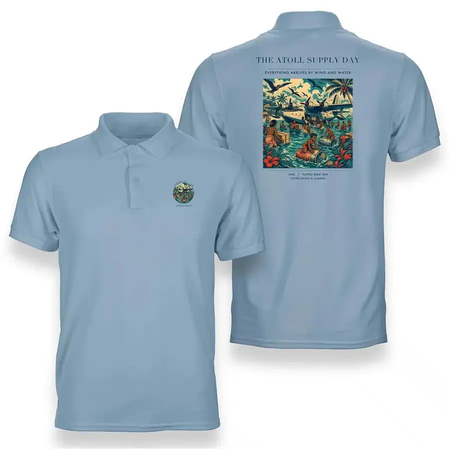 VINTAGE G4189 - The Atoll Supply Day - Double-Side Polo T-Shirt design on lightblue