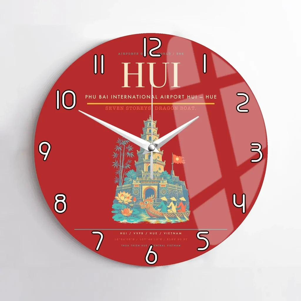 Phu Bai International Airport (HUI) design on red no frame wall clock