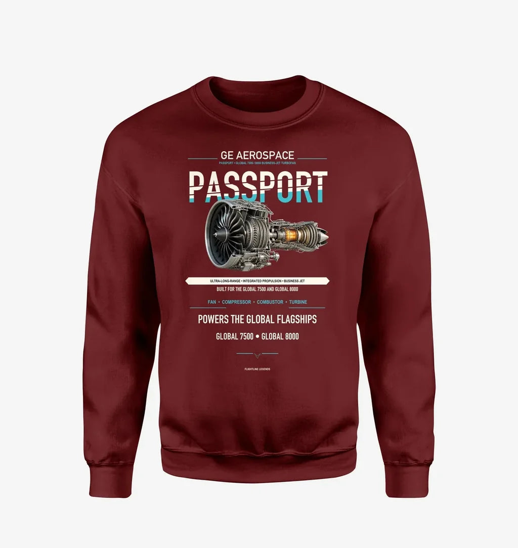 PASSPORT design on wine red sweatshirt