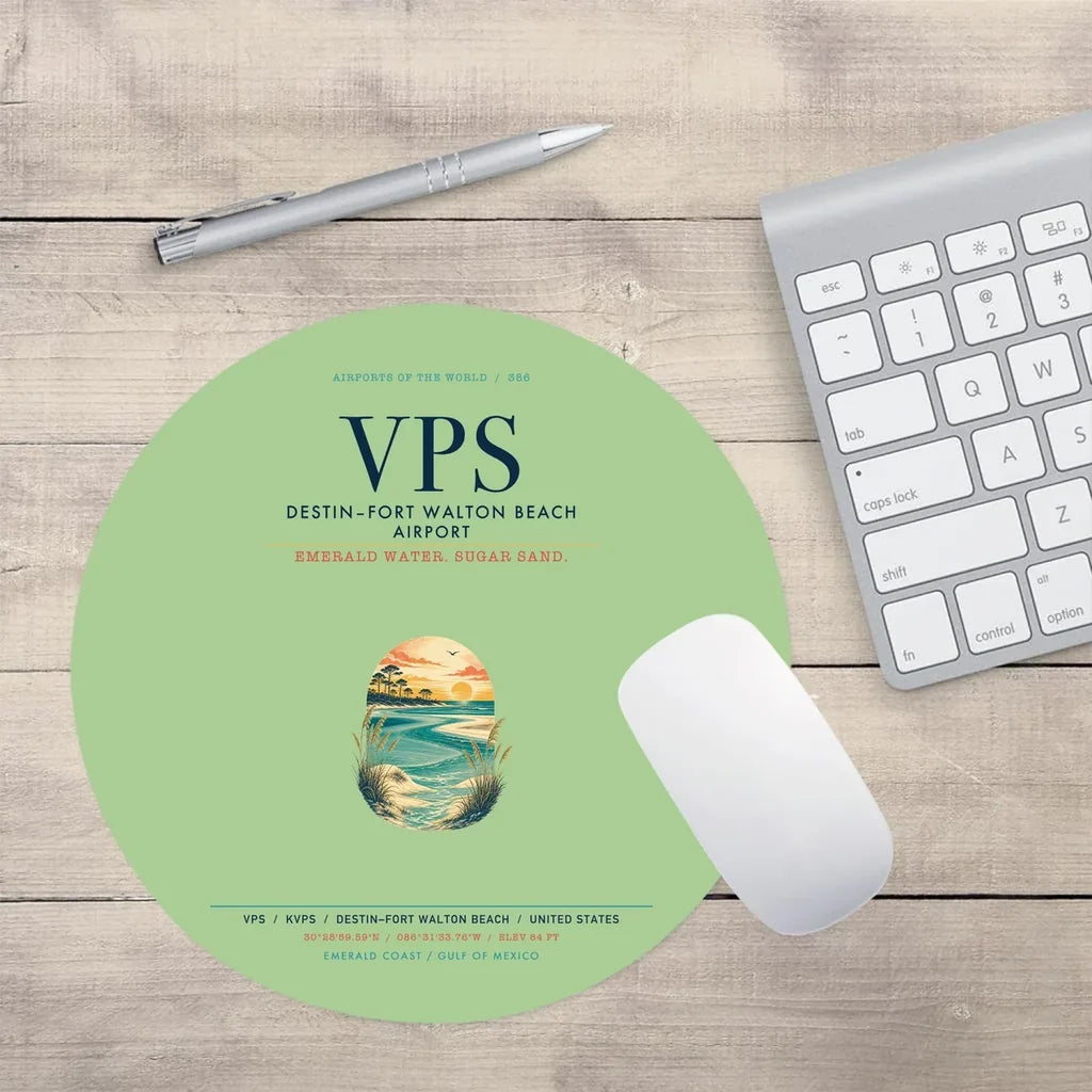 Destin Fort Walton Beach Airport (VPS) design on light green round mouse pad