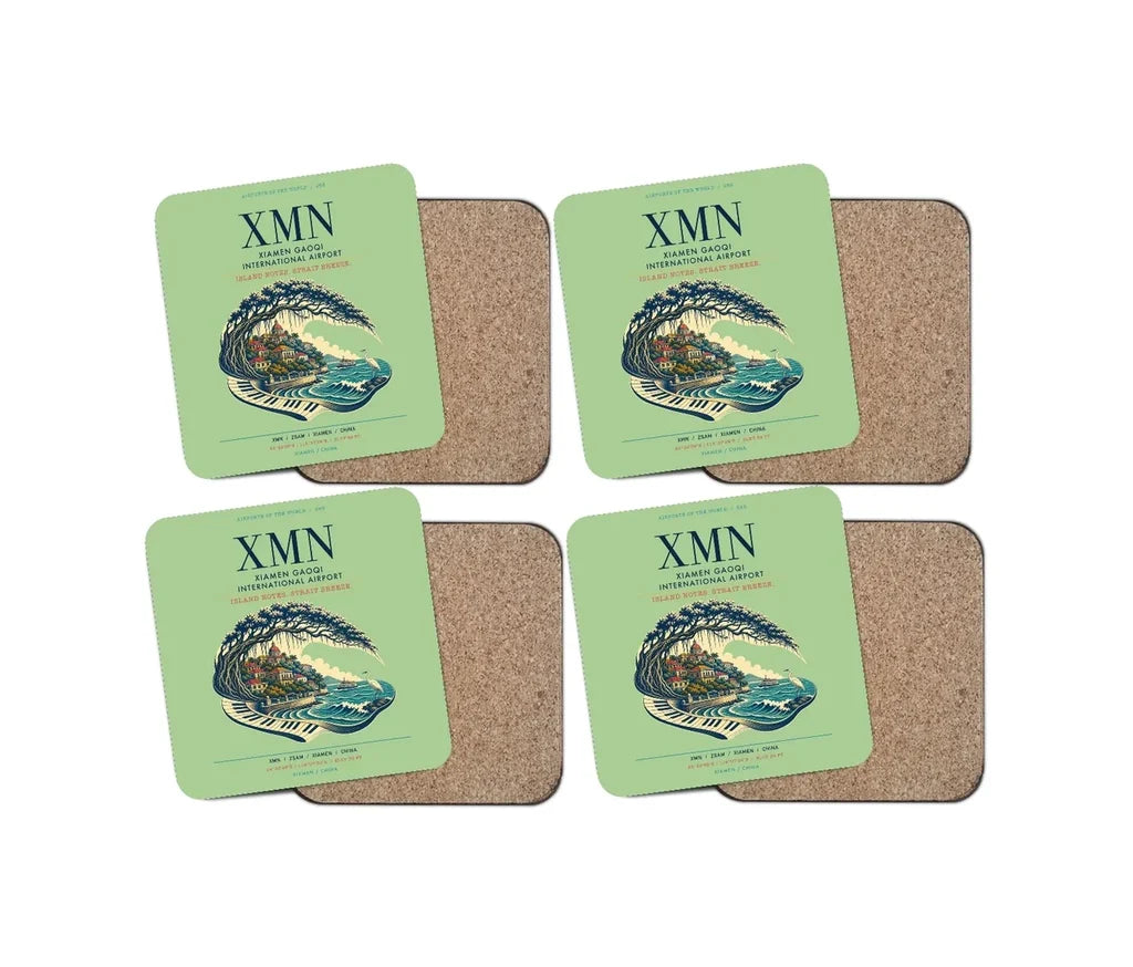 Xiamen Gaoqi International Airport (XMN) design on light green 4 pieces set coaster