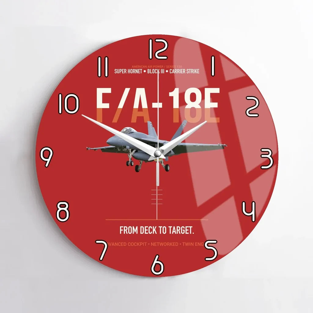 F-A-18E Super Hornet Block III From Deck To Target design on red no frame wall clock