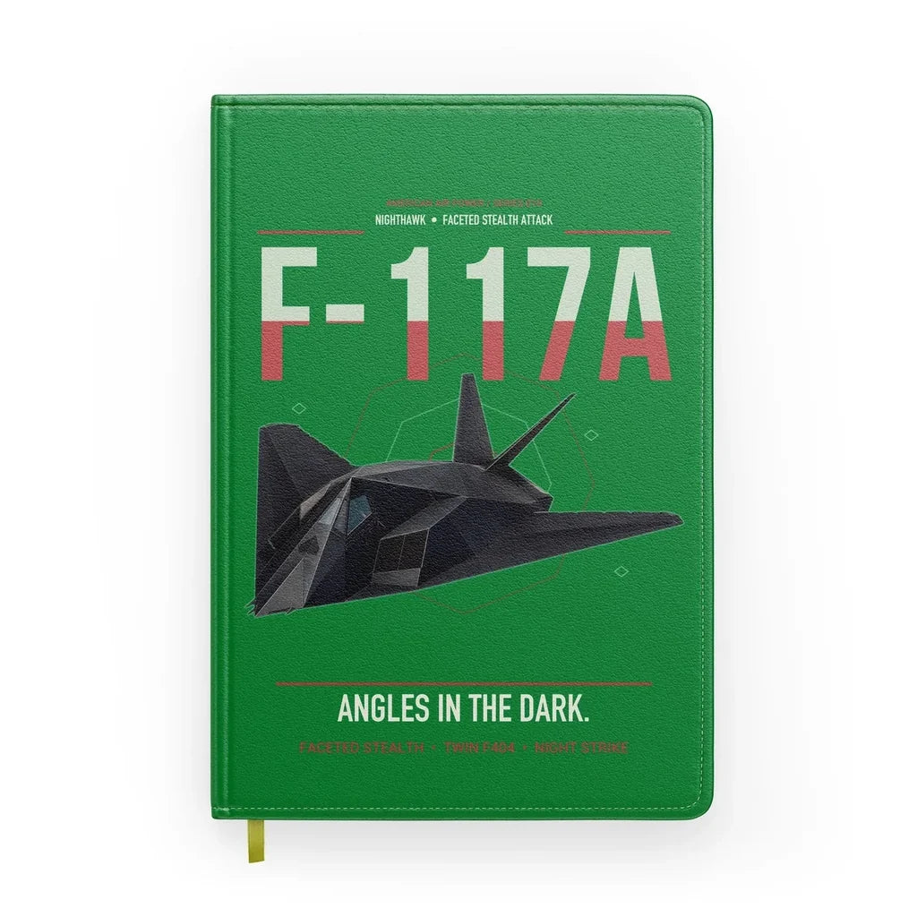 F-117A Nighthawk design on green notebook