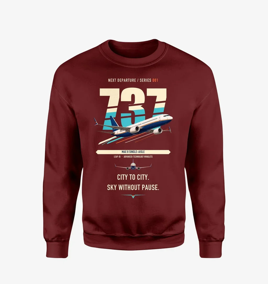 Boeing 737 MAX 8 design on wine red sweatshirt
