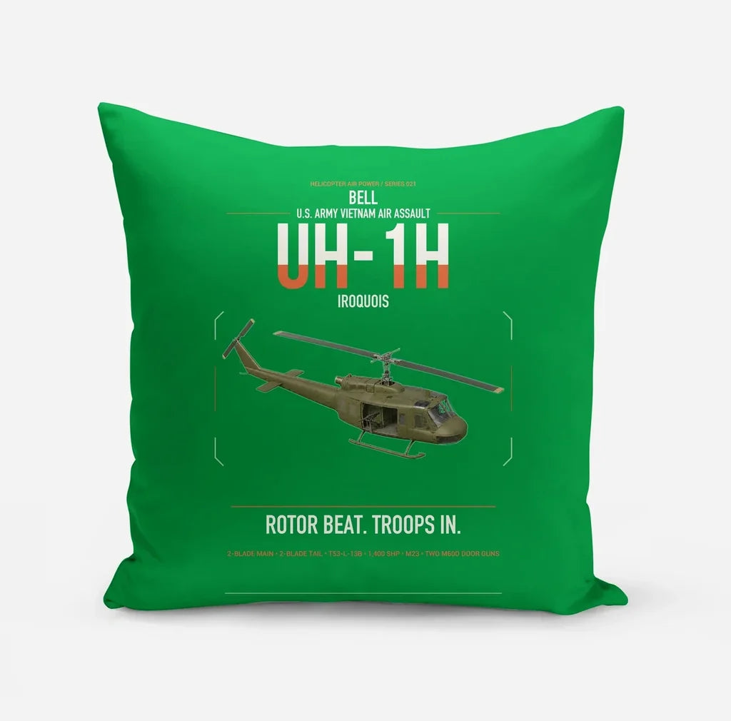 Bell UH-1H Iroquois design on green pillow