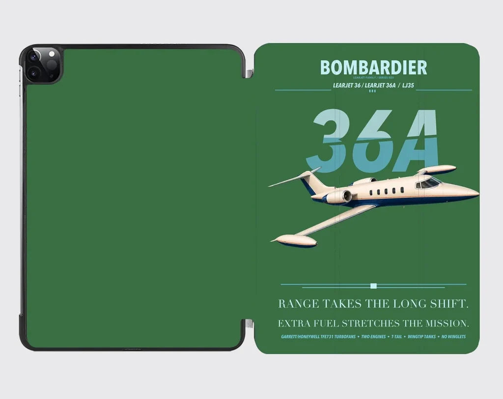 Bombardier Learjet 36A design on green ipad tablet case