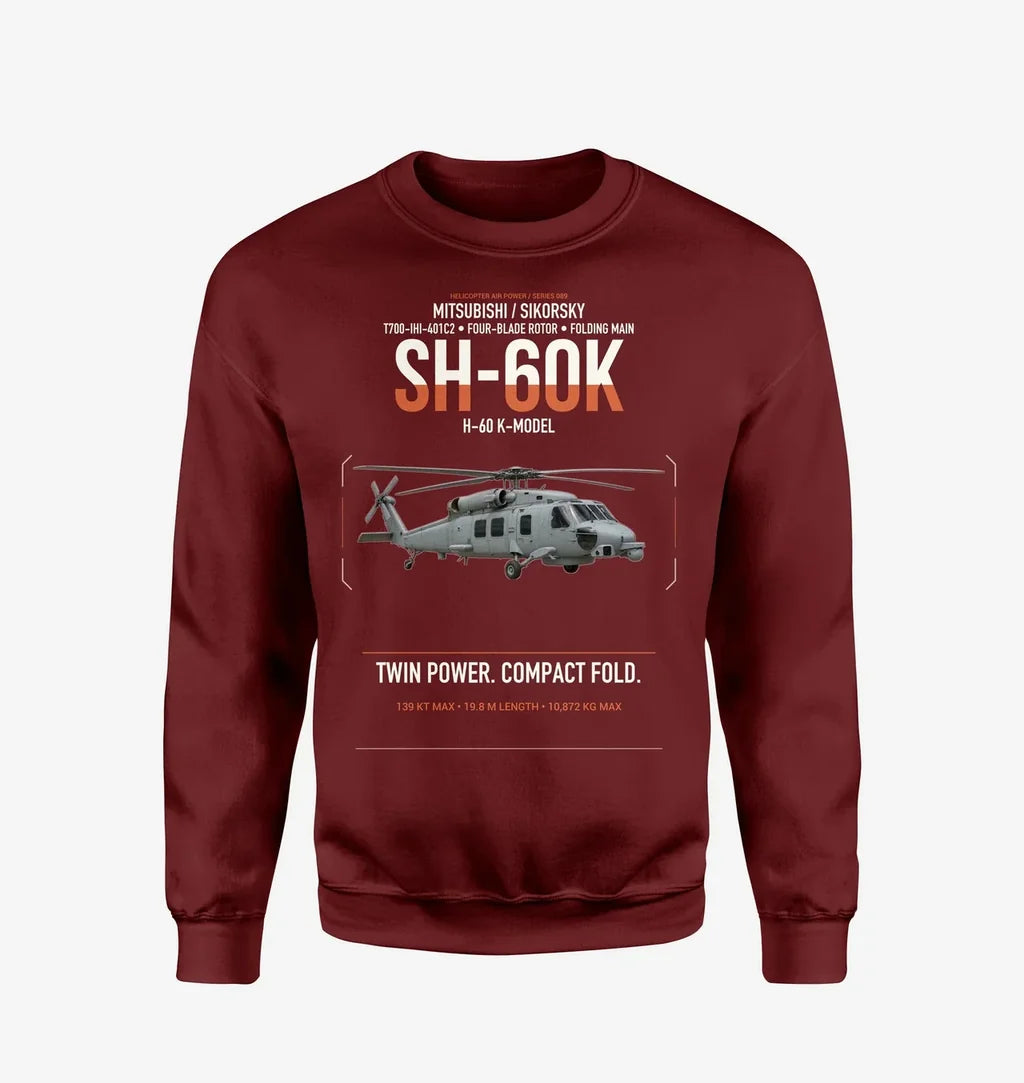 Mitsubishi Sikorsky SH-60K design on wine red sweatshirt
