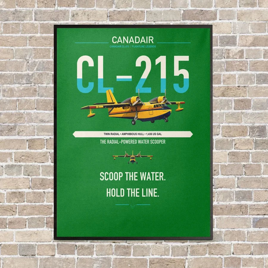 Canadair CL-215 vertical canvas print - framed - green background