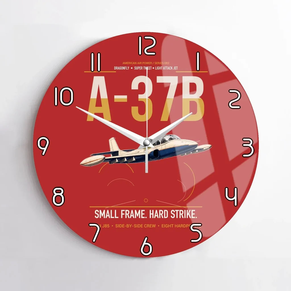 A-37B Dragonfly design on red no frame wall clock