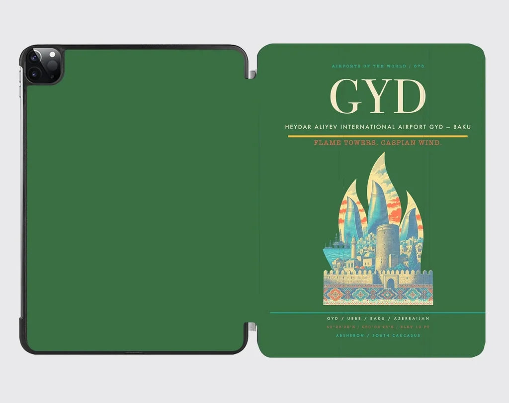 Heydar Aliyev International Airport (GYD) design on green ipad tablet case