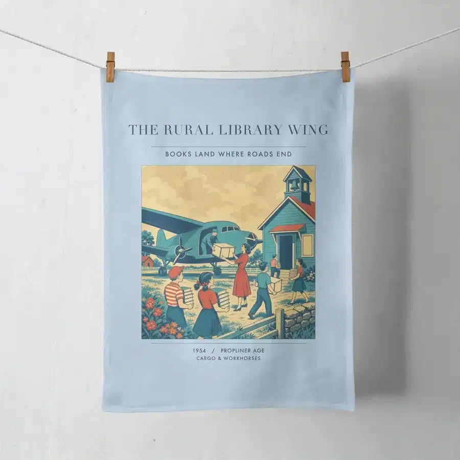 VINTAGE G4392 - The Rural Library Wing - Designed Towels design on lightblue