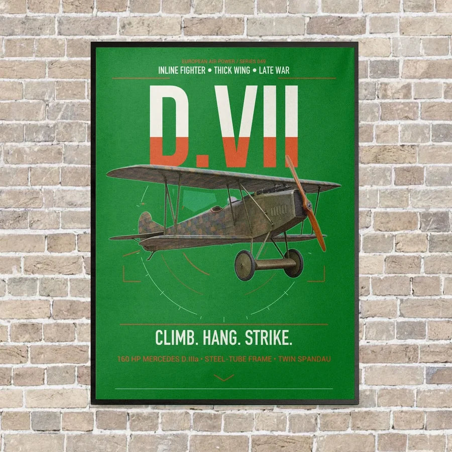 Fokker D.VII vertical canvas print - framed - green background