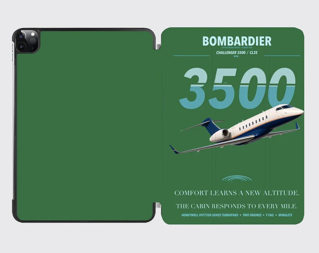 Bombardier Challenger 3500 design on green ipad tablet case