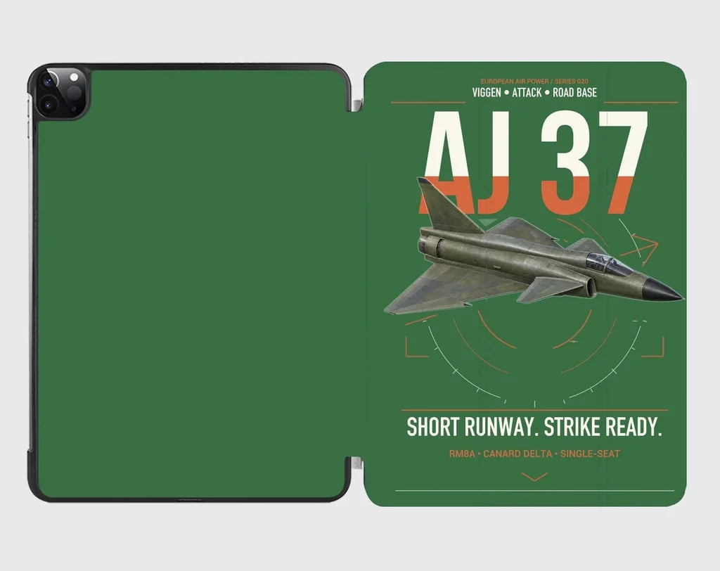 Saab AJ 37 Viggen design on green ipad tablet case