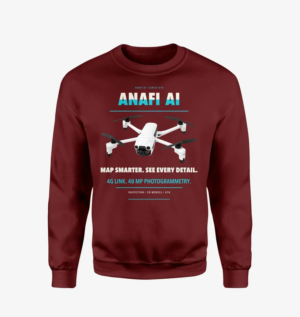 Parrot ANAFI Ai design on wine red sweatshirt