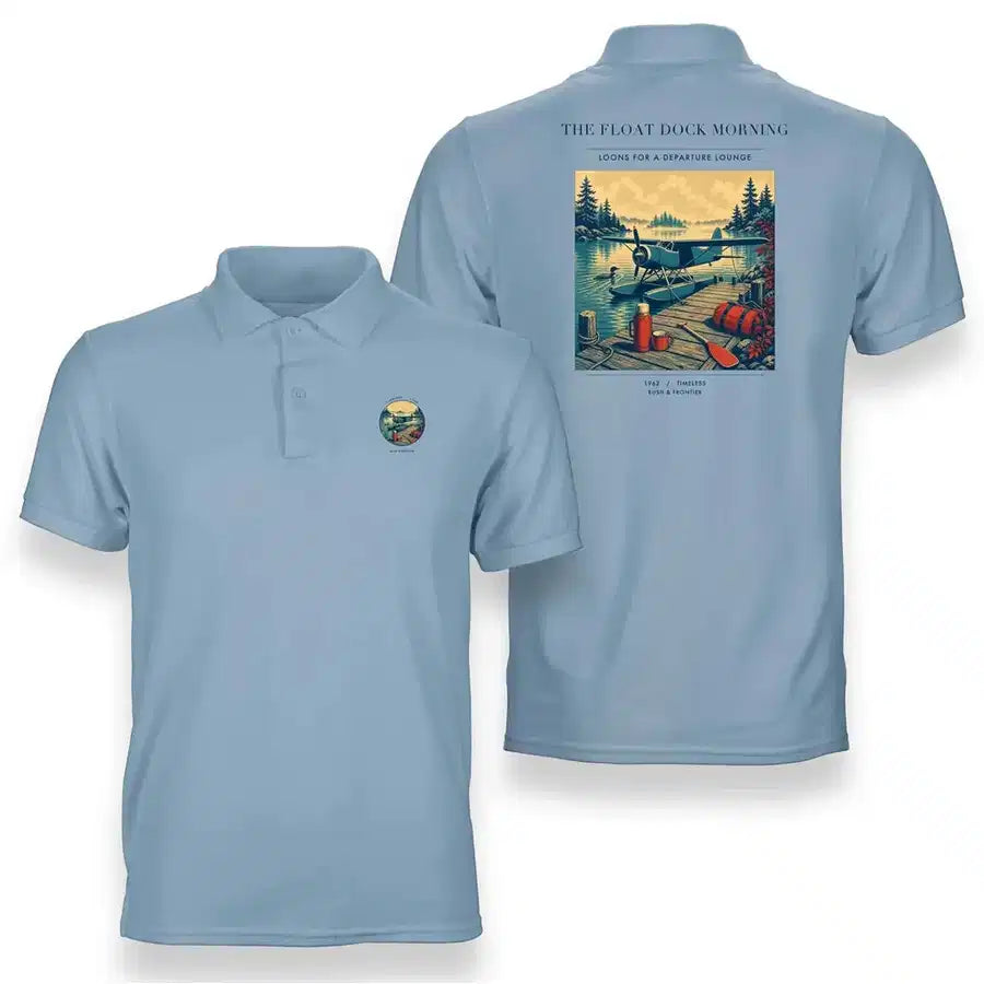 VINTAGE G4195 - The Float Dock Morning - Double-Side Polo T-Shirt design on lightblue