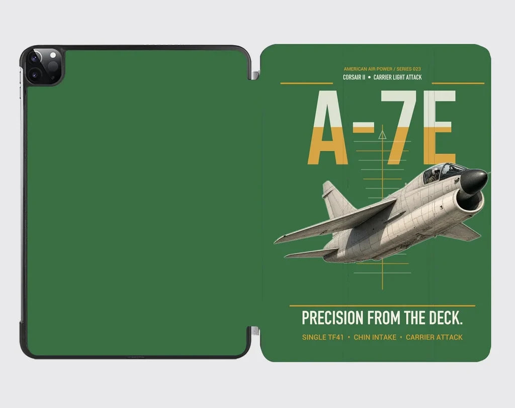 A-7E Corsair II design on green ipad tablet case