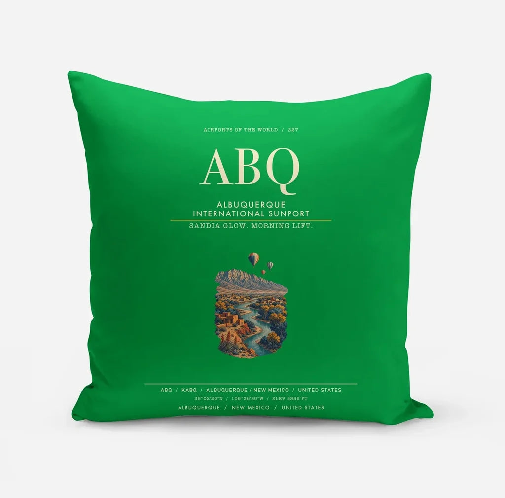 Albuquerque International Sunport (ABQ) design on green pillow
