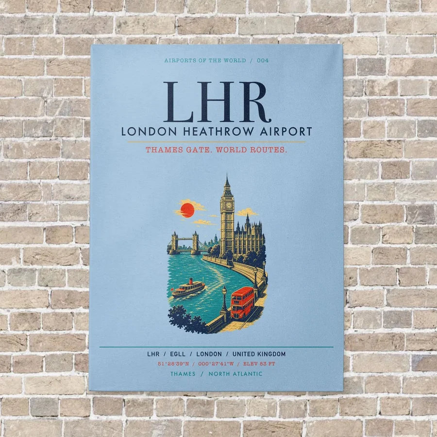 London Heathrow Airport LHR vertical canvas print - no frame - light blue background