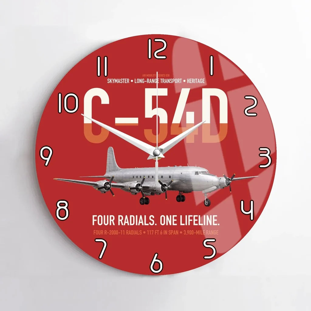C-54D Skymaster design on red no frame wall clock
