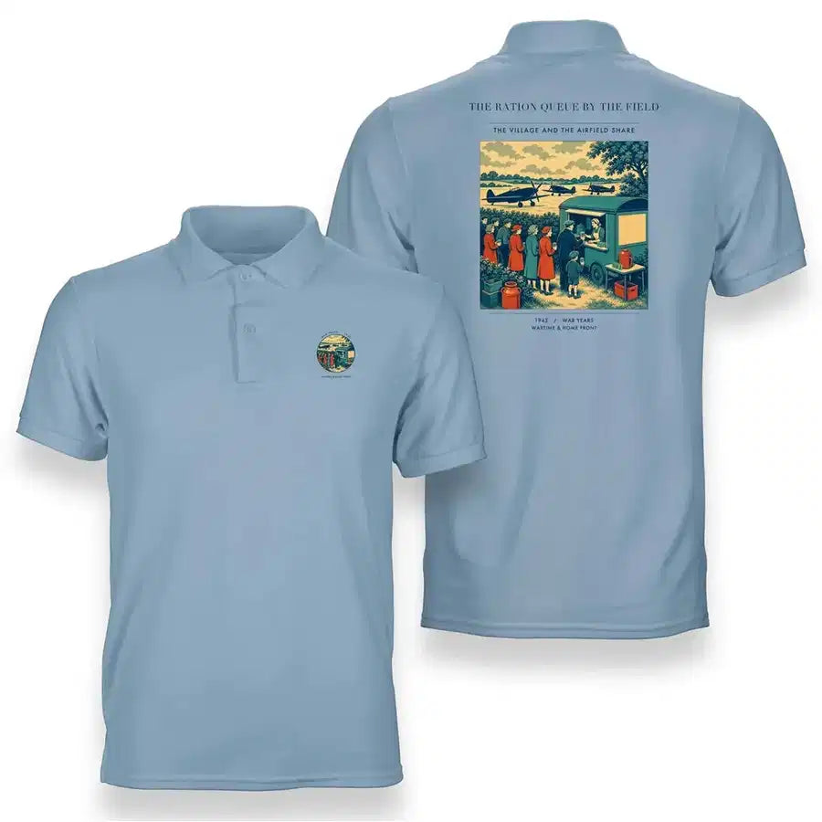 VINTAGE G4522 - The Ration Queue By The Field - Double-Side Polo T-Shirt design on lightblue