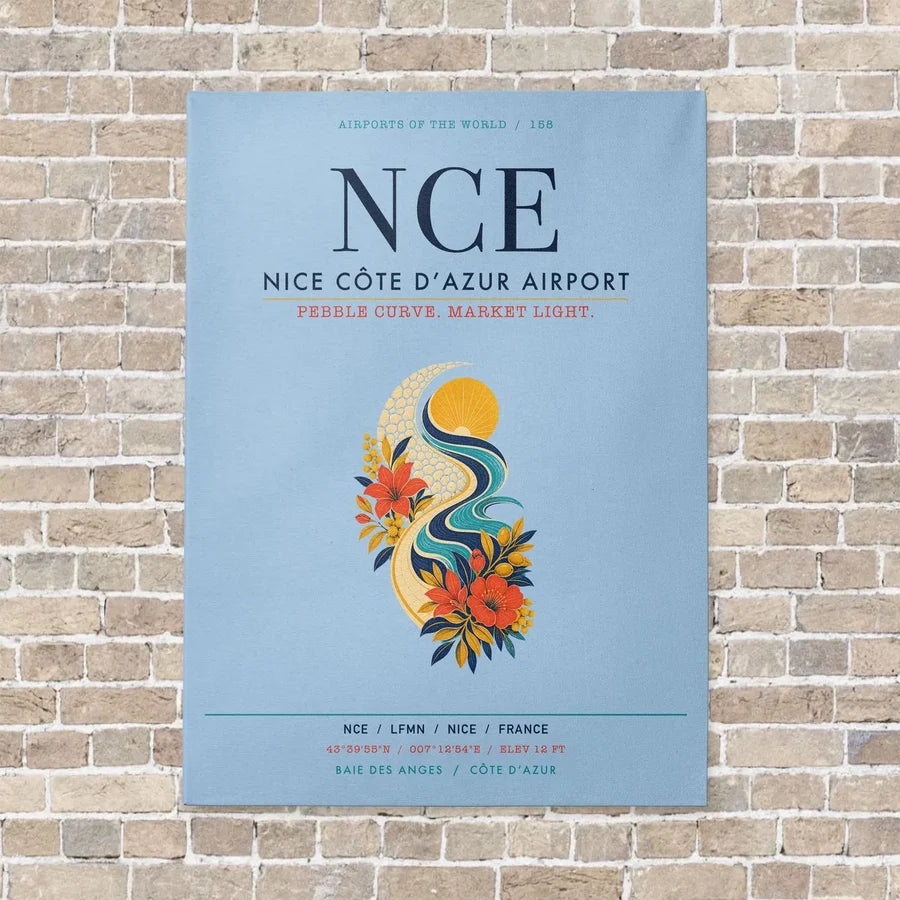 Nice Côte d’Azur Airport NCE vertical canvas print - no frame - light blue background