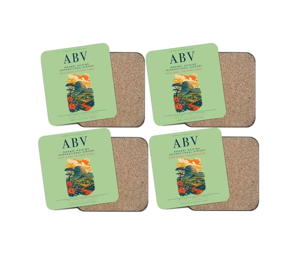Nnamdi Azikiwe International Airport (ABV) design on light green 4 pieces set coaster