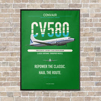 Thumbnail for Convair 580 vertical canvas print - framed - green background