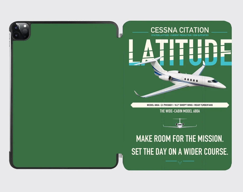 Cessna Citation Latitude design on green ipad tablet case