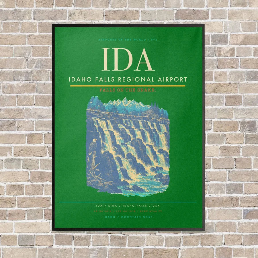 Idaho Falls Regional Airport IDA vertical canvas print - framed - green background