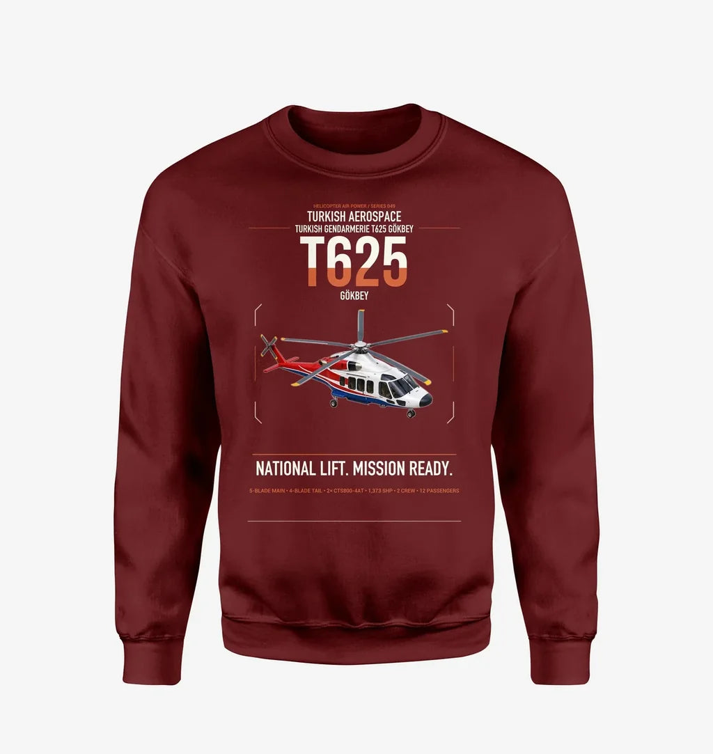 Turkish Aerospace T625 Gökbey design on wine red sweatshirt