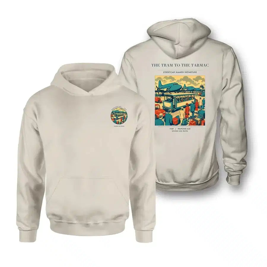VINTAGE G4372 - The Tram To The Tarmac - Double-Side Hoodie design on khaki double side