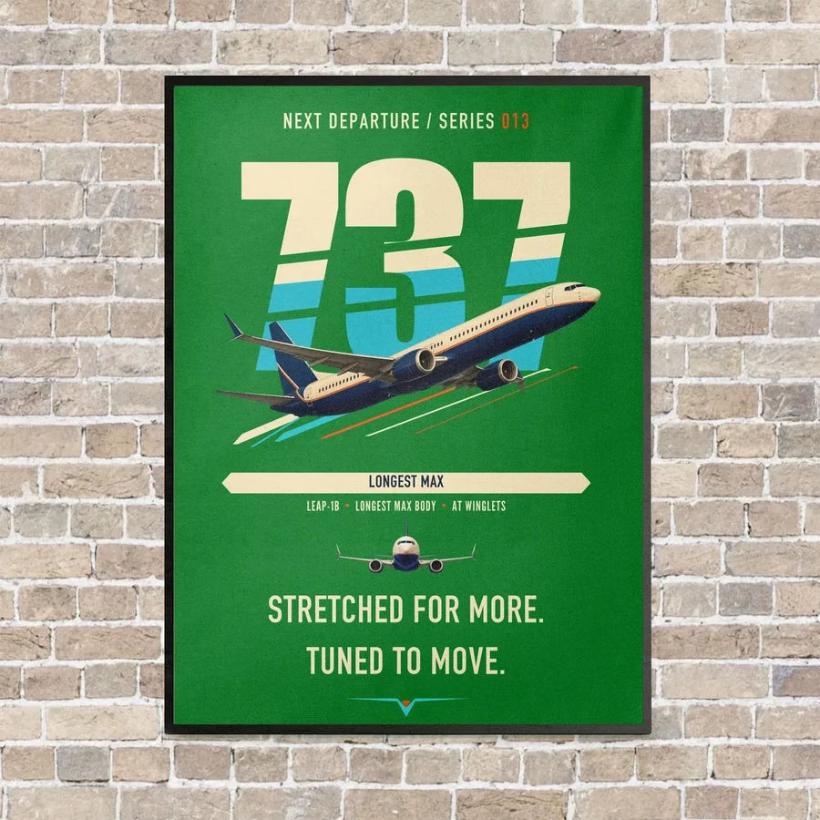 Boeing 737 MAX 10 vertical canvas print - framed - green background