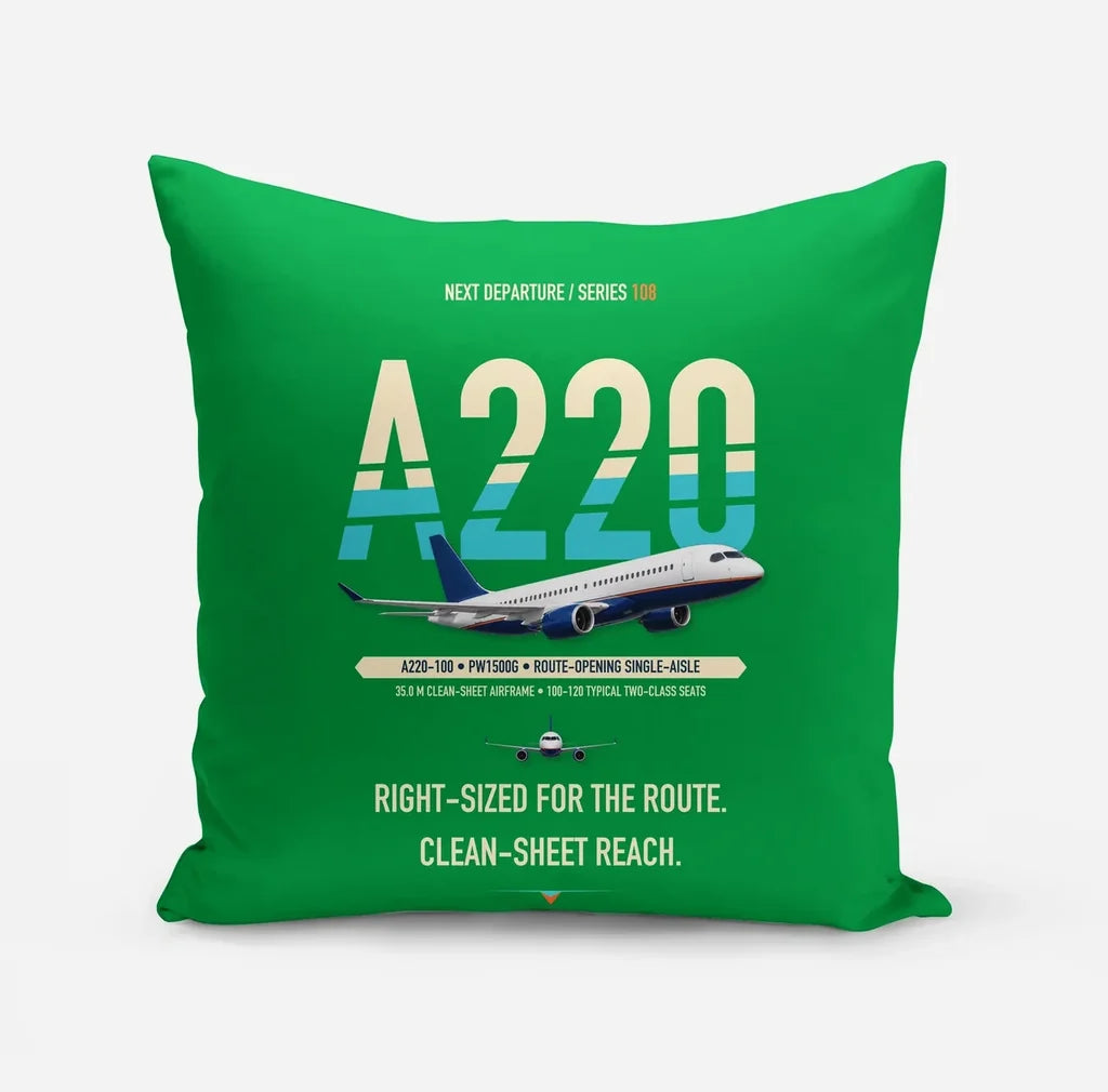 Airbus A220-100 design on green pillow