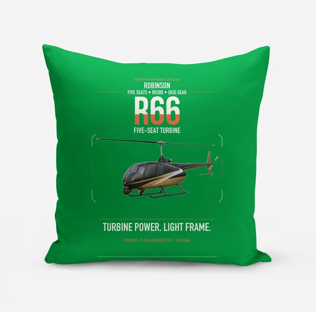 Robinson R66 design on green pillow
