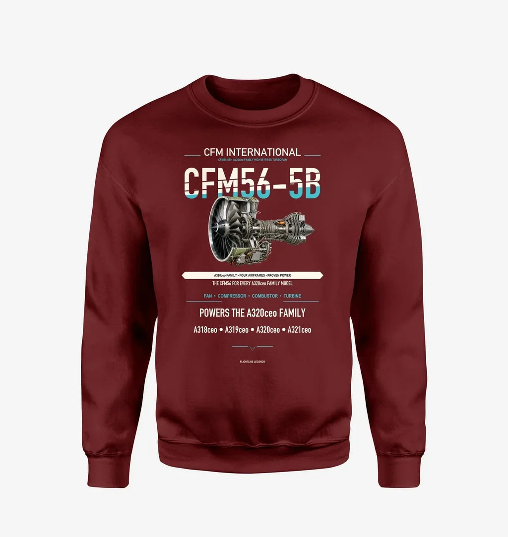CFM56-5B design on wine red sweatshirt