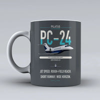 Thumbnail for Pilatus PC-24 design on gray ceramic mug, double-side print
