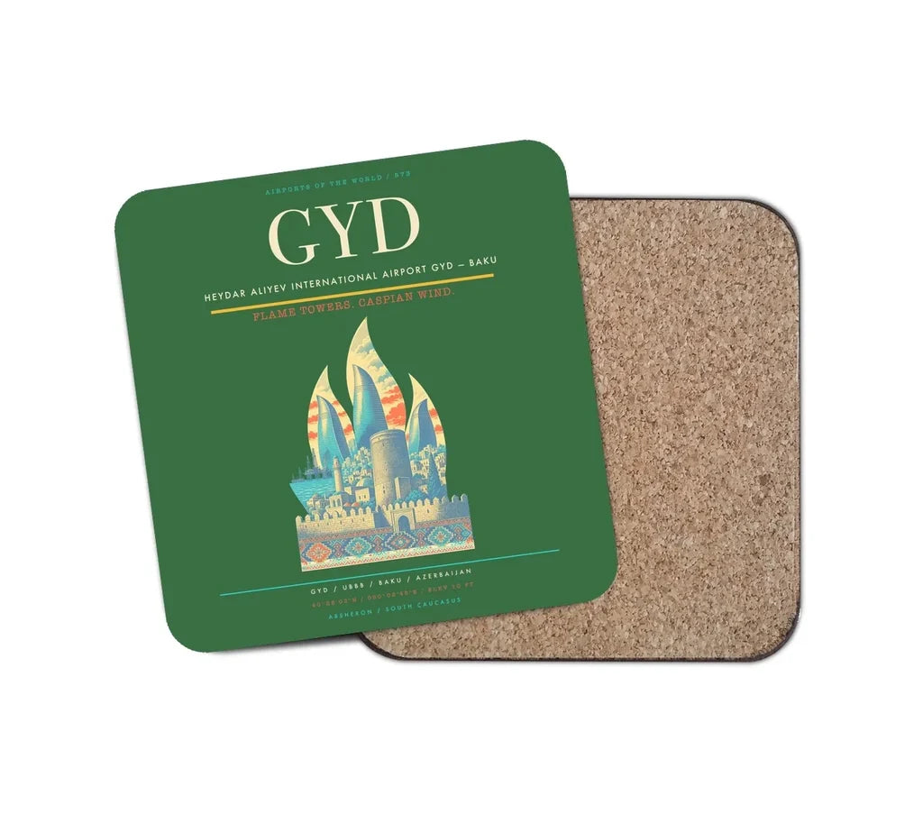 Heydar Aliyev International Airport (GYD) design on green 1 piece coaster